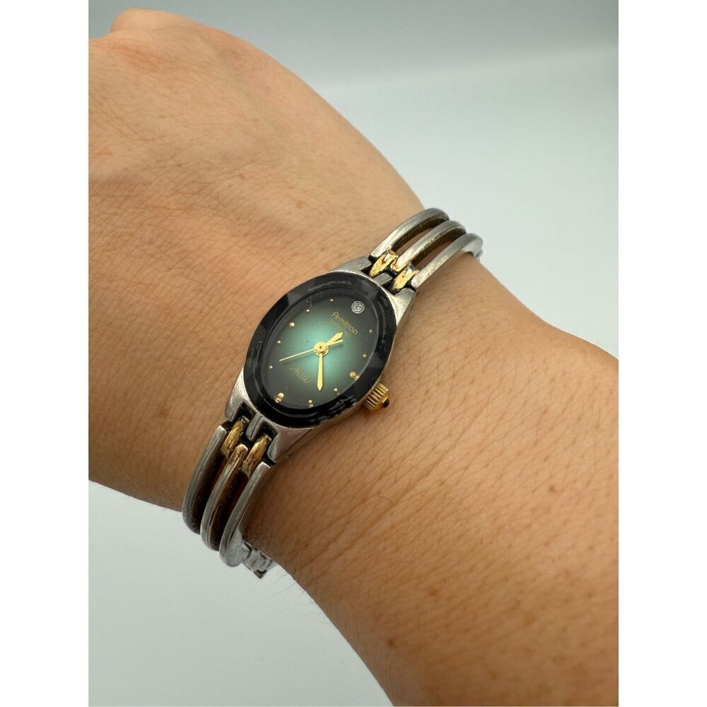 Armitron Womens Green Dial Two-Tone Quartz Now Diamond Watch